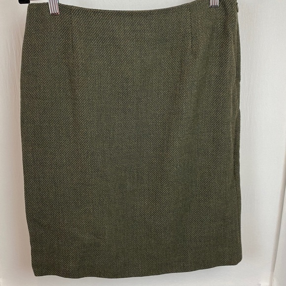 Vintage Ann Taylor Pencil Skirt 12 Petites Wool Tweed Green Knee Length Academia - Picture 1 of 7